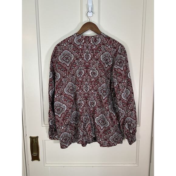 Talbots Paisley Sequin Pin Tuck Blouse Womens Size 2X Red Black Classic Preppy - Picture 2 of 7